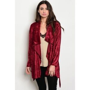 🆕Long sleeve wine velvet cardigan
